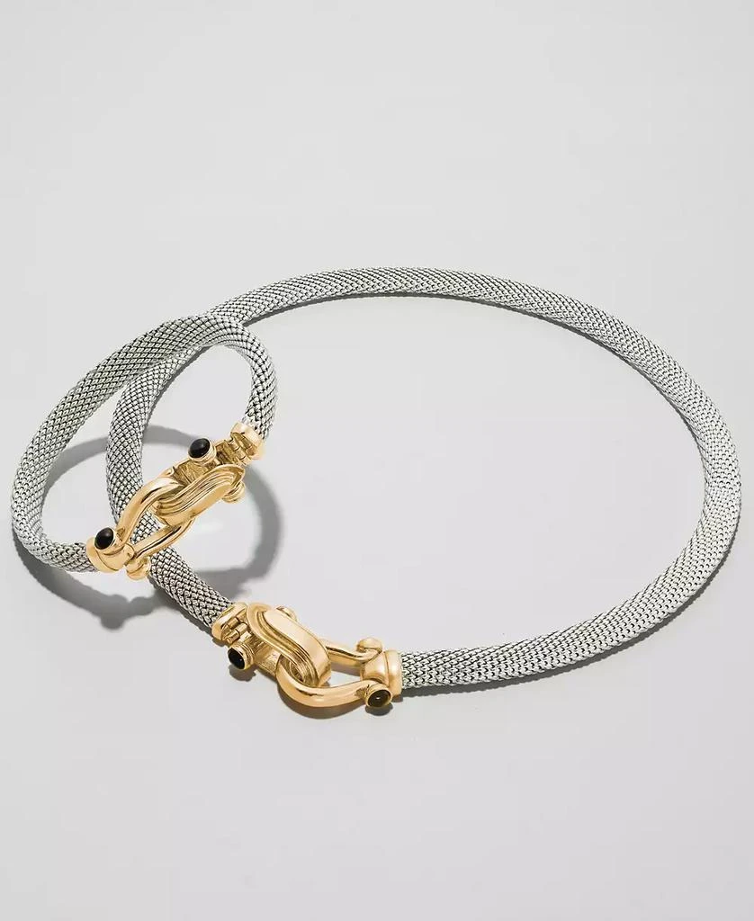 Italian Gold Horseshoe Bangle Bracelet with Black Spinel Accents in Sterling Silver and 14k Gold over Silver 4
