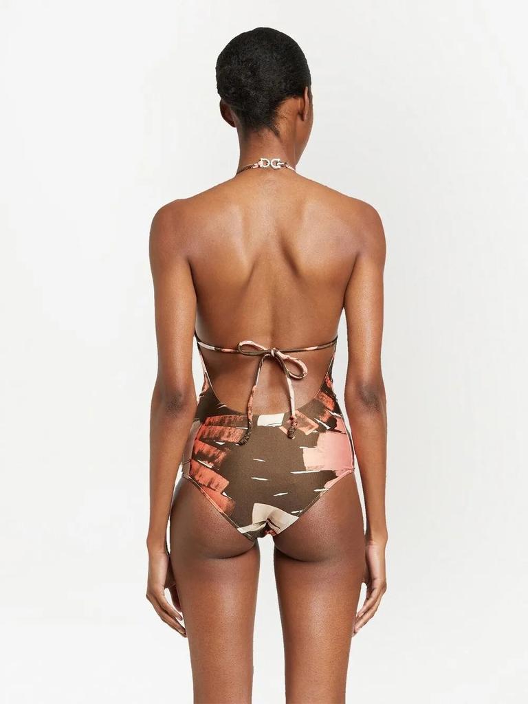 Salvatore Ferragamo Ferragamo Palm-Print Halterneck Swimsuit