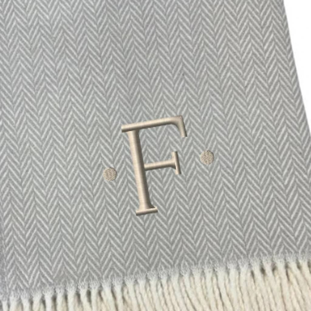 Hivvago 55" X 70" Gray And White Herringbone Cotton Blend F Initial Throw Blanket with Tassels And Embroidery 4