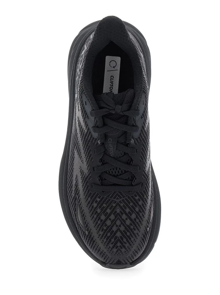 Hoka One One clifton 9 Black Sneakers With Zig Zag Embroidery And Side Logo Print In Rubber Unisex 2
