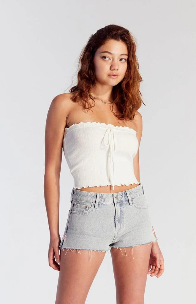 PacSun Light Indigo Bow Denim Micro Shorts 3
