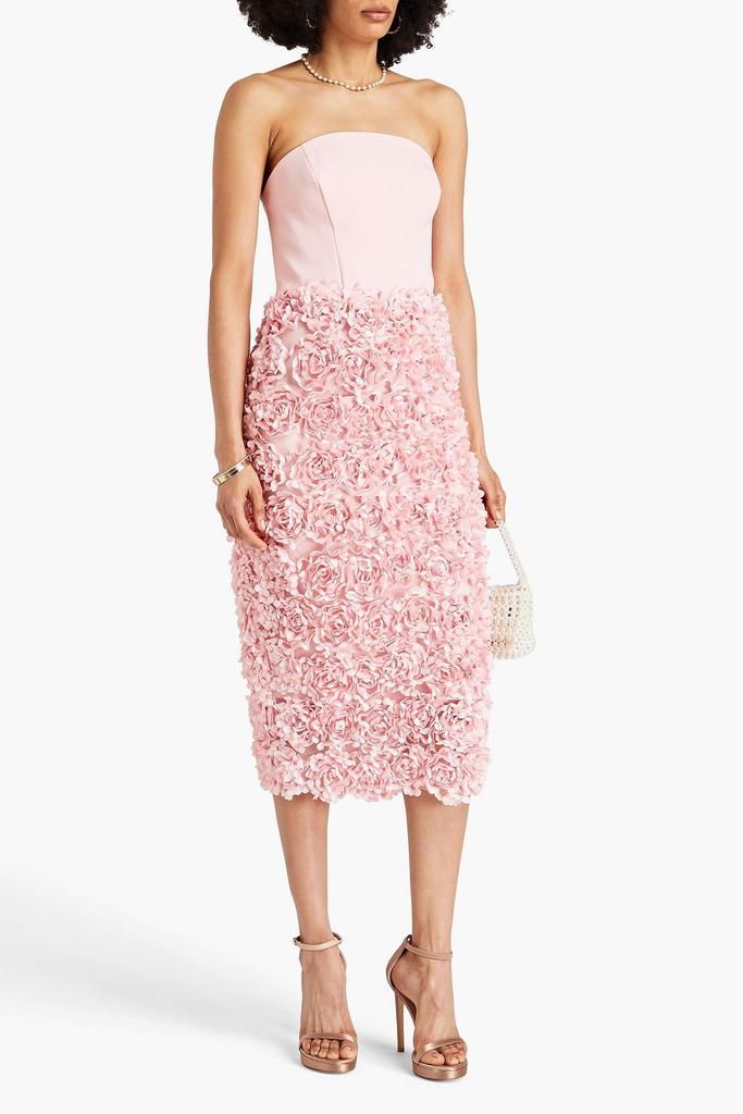 MARCHESA Strapless floral-appliquéd crepe midi dress