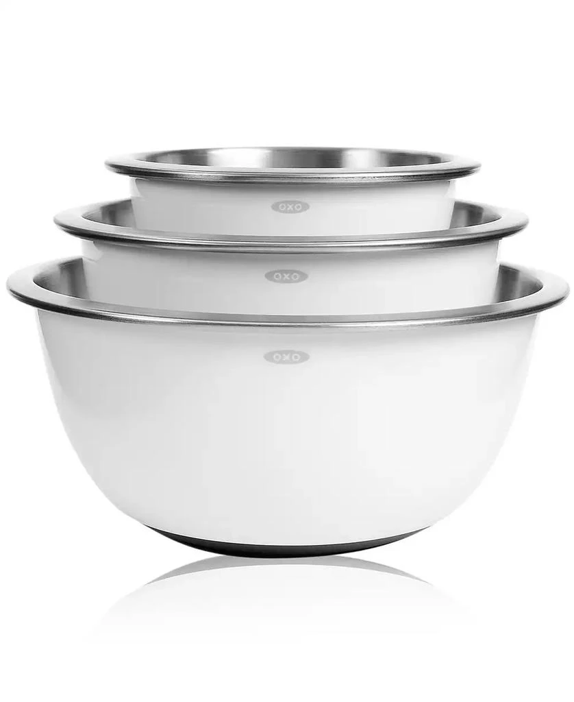 OXO Non-Skid Mixing Bowls, Set of 3 White Stainless Steel