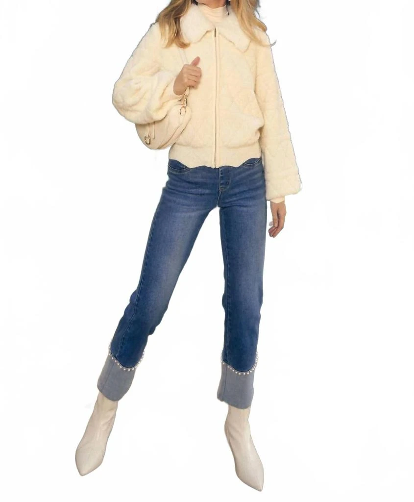 FDJ Detachable Collar Sweater Bomber Jacket In Cream 5