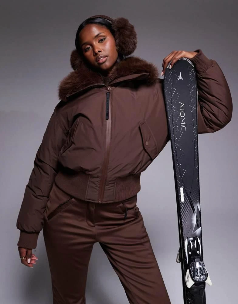 ASOS 4505 Ski & Snow ASOS 4505 Ski cropped bomber with faux fur collar in coffee