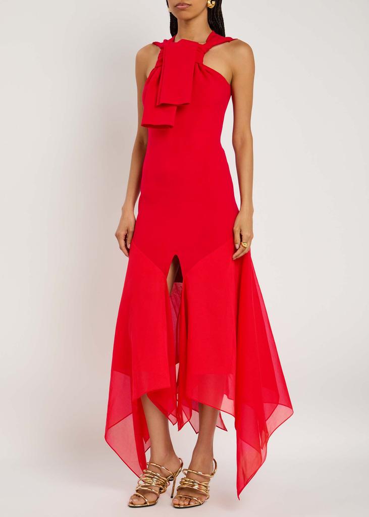 A.W.A.K.E MODE Chiffon and knit knotted-neckline midi dress