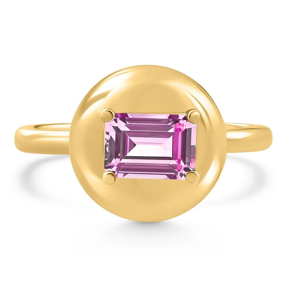 Pompeii3 Candy Button 14k Yellow Gold Emerald Cut Pink Topaz Ring