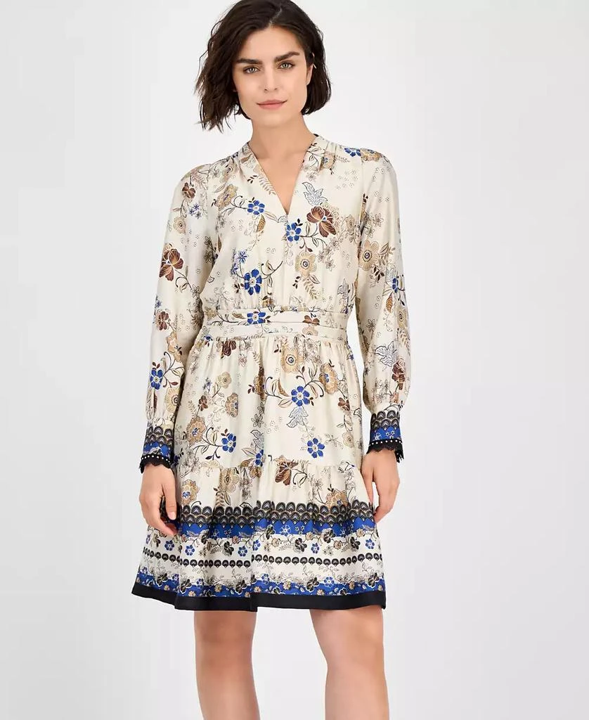 Anne Klein Women's Printed Long-Sleeve Fit & Flare Dress 3