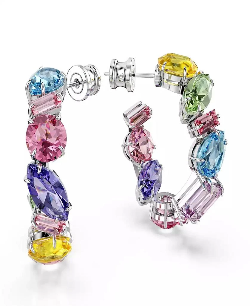 Swarovski Asymmetrical Design, Mixed Cuts, Small, Multicolored, Rhodium Plated Gema Hoop Earrings 3