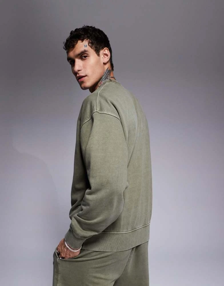 NICCE Nicce co-ord logo washed crew neck sweat in khaki 2