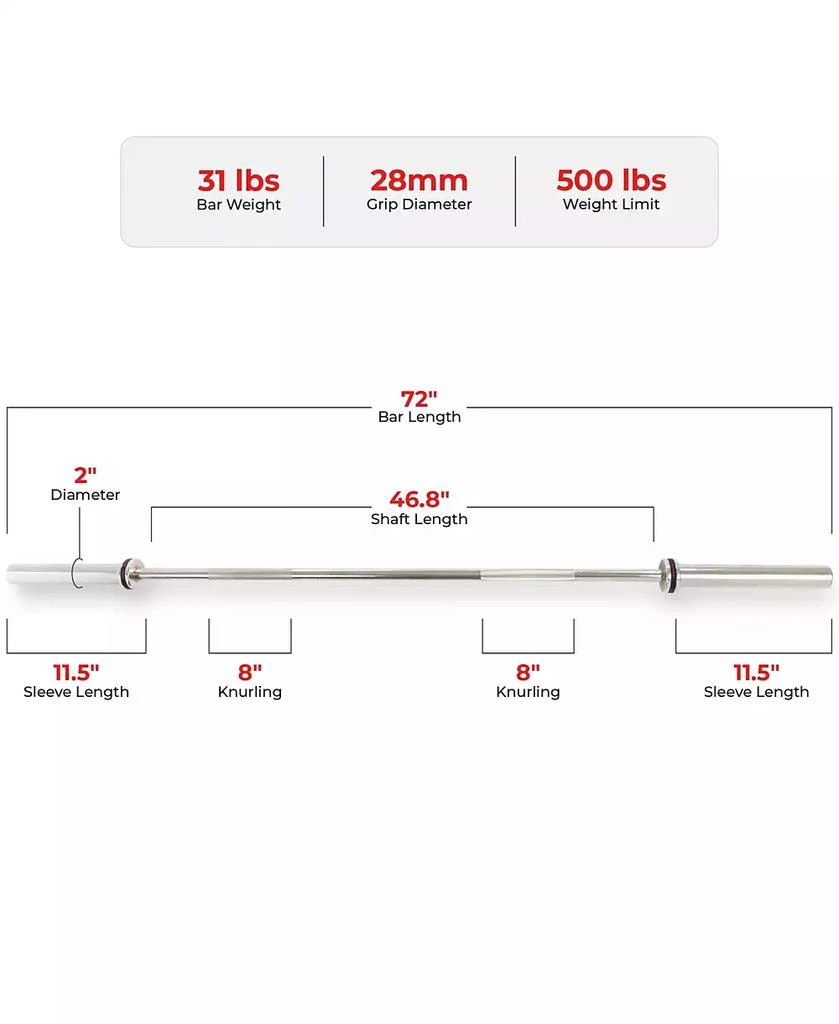 Sunny Health & Fitness 72” (6 ft) Olympic Barbell Bar 5