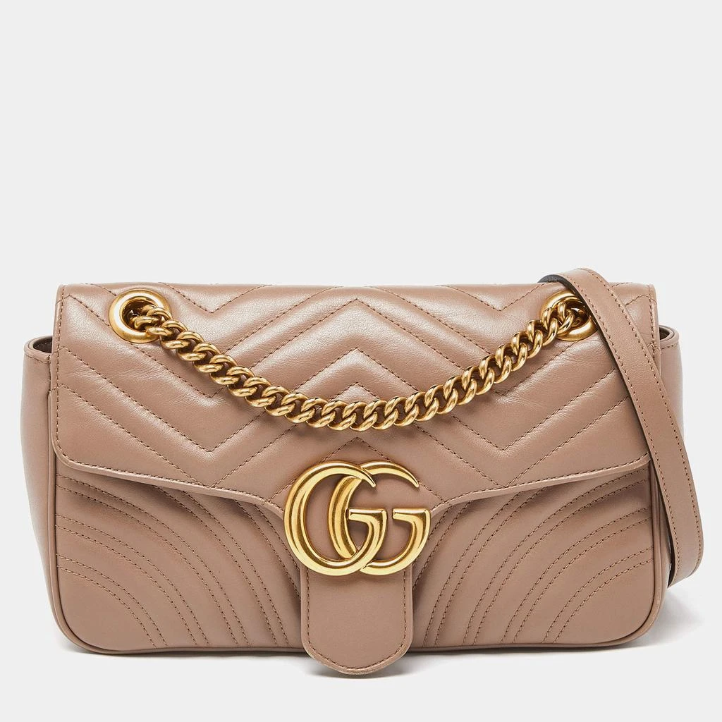 Gucci Gucci Beige Matelassé Leather Small GG Marmont Shoulder Bag 1