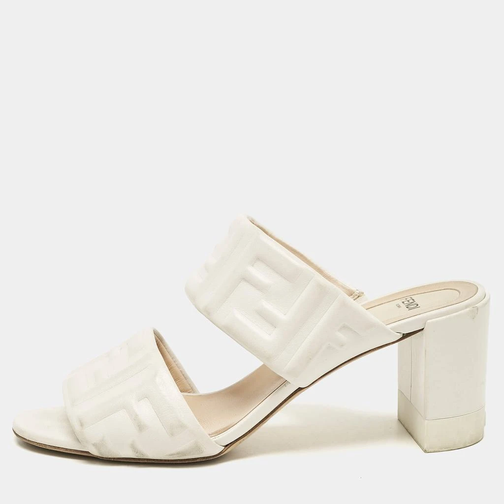 Fendi Fendi White Leather FF Block Heel Slide Sandals Size 39 1