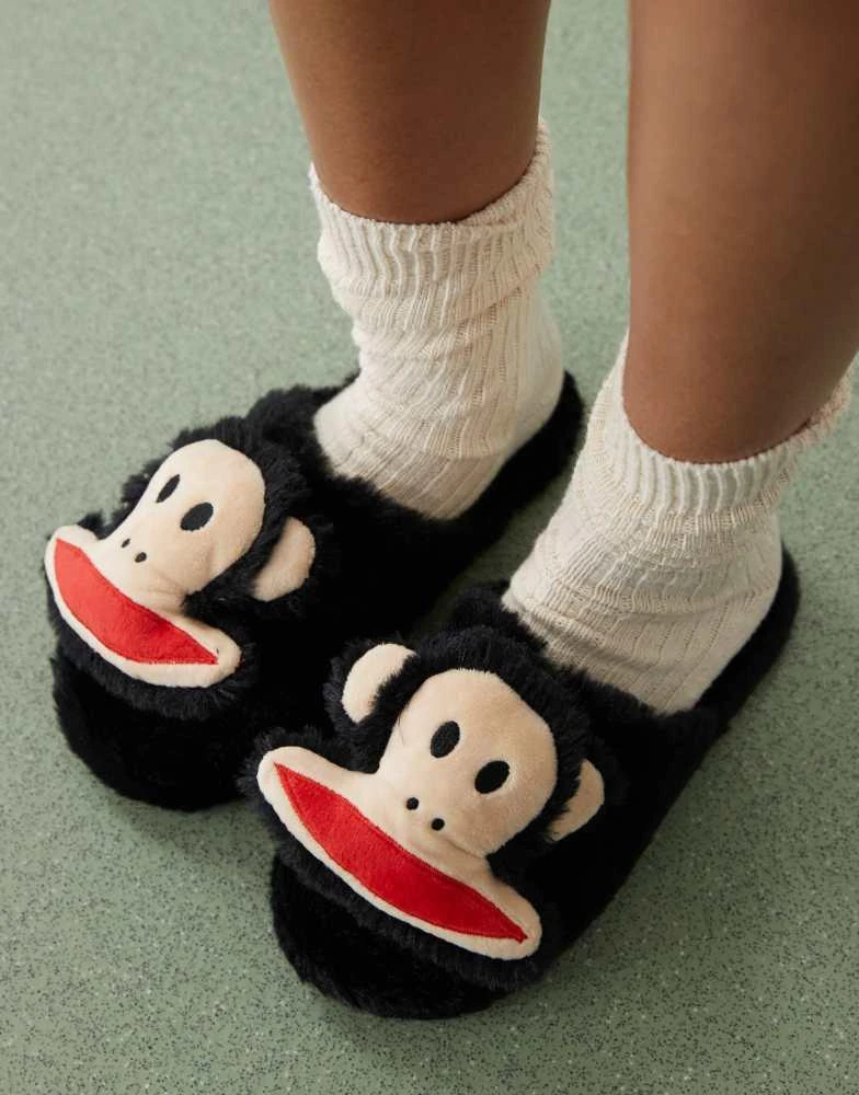 Daisy Street Daisy Street x Paul Frank fluffy slippers with 3D face in black 4