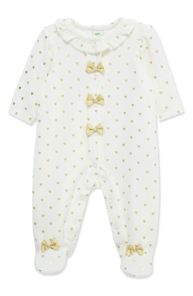 Little Me Gold Hearts Bow Velour Footie