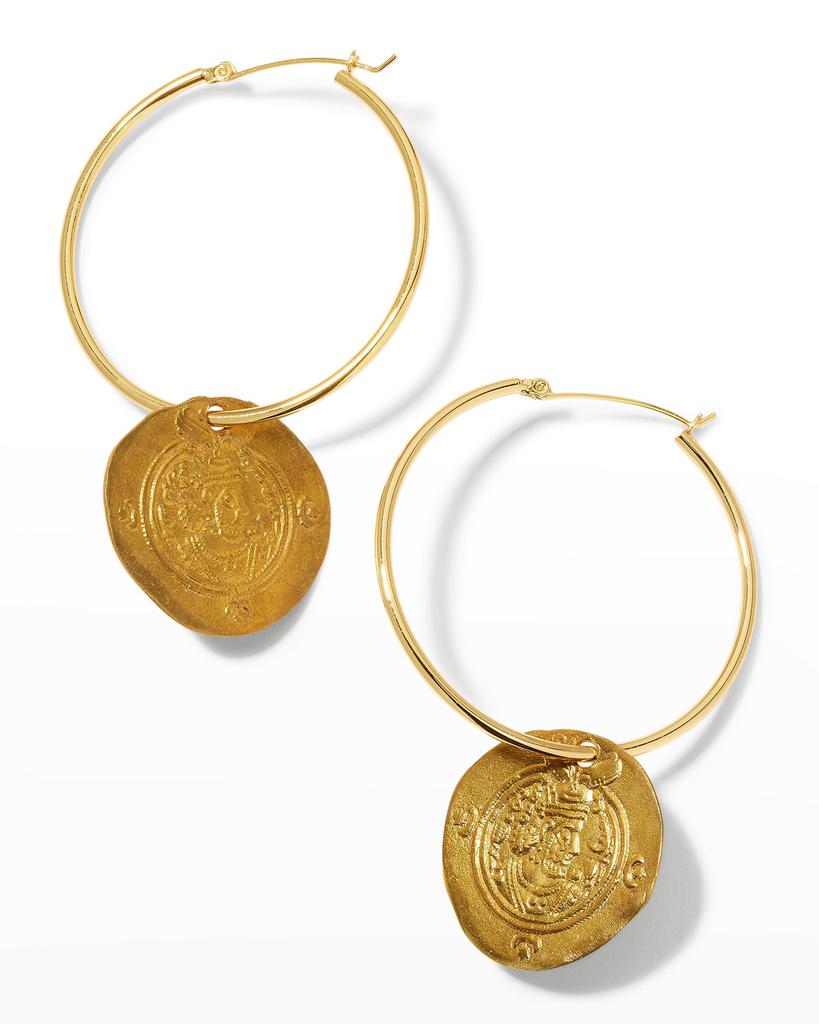 Devon Leigh Coin Hoop-Drop Earrings