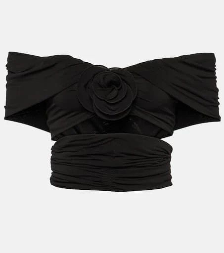 Magda Butrym Floral off-shoulder ruched crop top 1