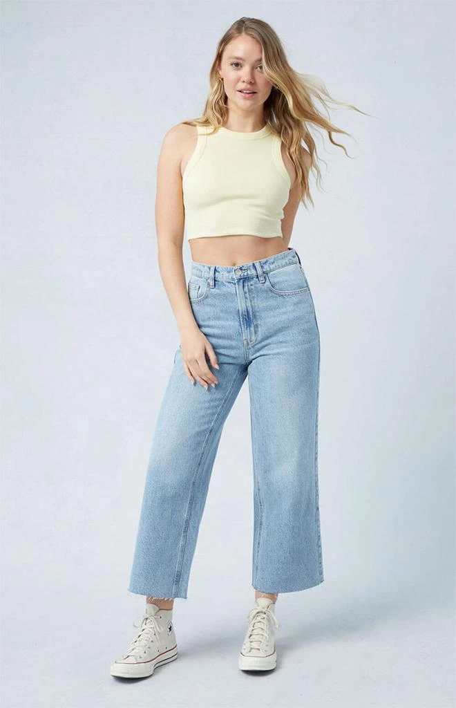 Shop Eco Light Indigo Raw Cut Cropped Wide Leg Jeans on Sale at