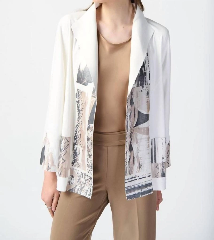 JOSEPH RIBKOFF Patchwork Suede Jacket With Foil Print Accents In Vanilla/multi 1