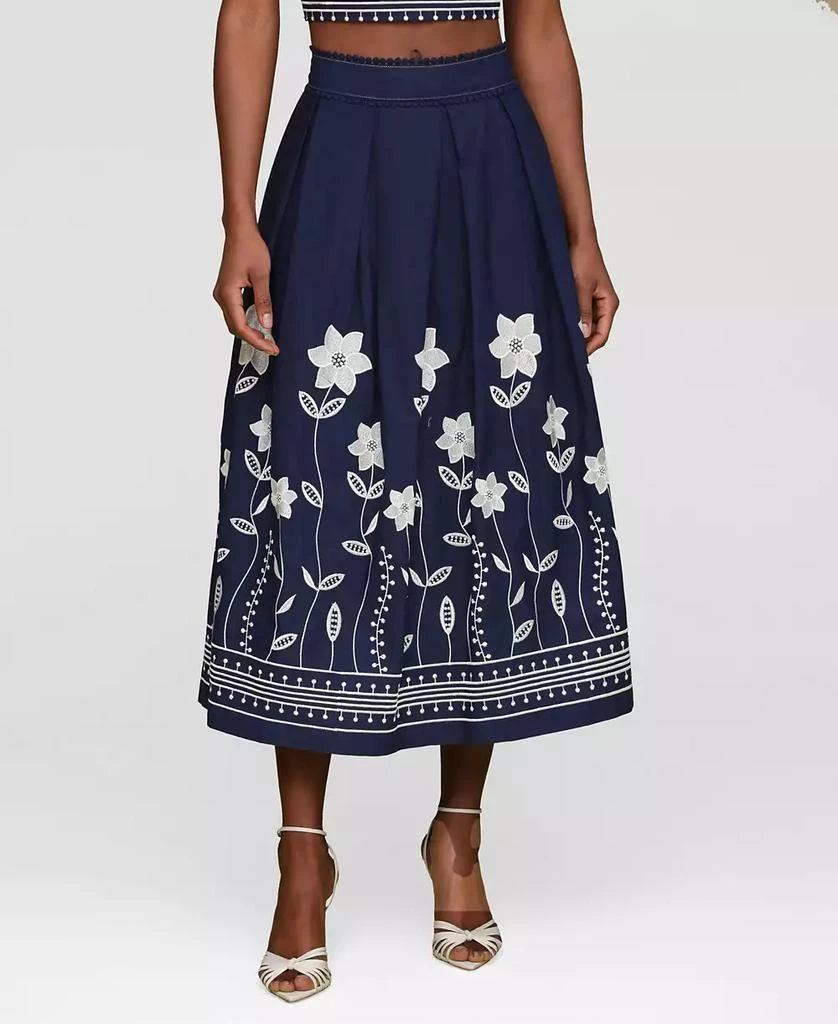Avec Les Filles Women's Cotton Embroidered Midi Skirt 1