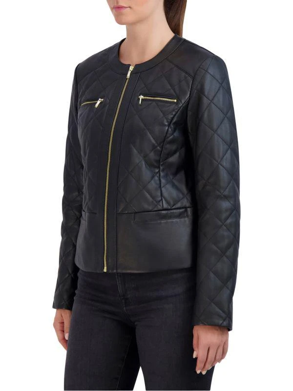 Cole Haan Collarless Quilted Leather Jacket 3