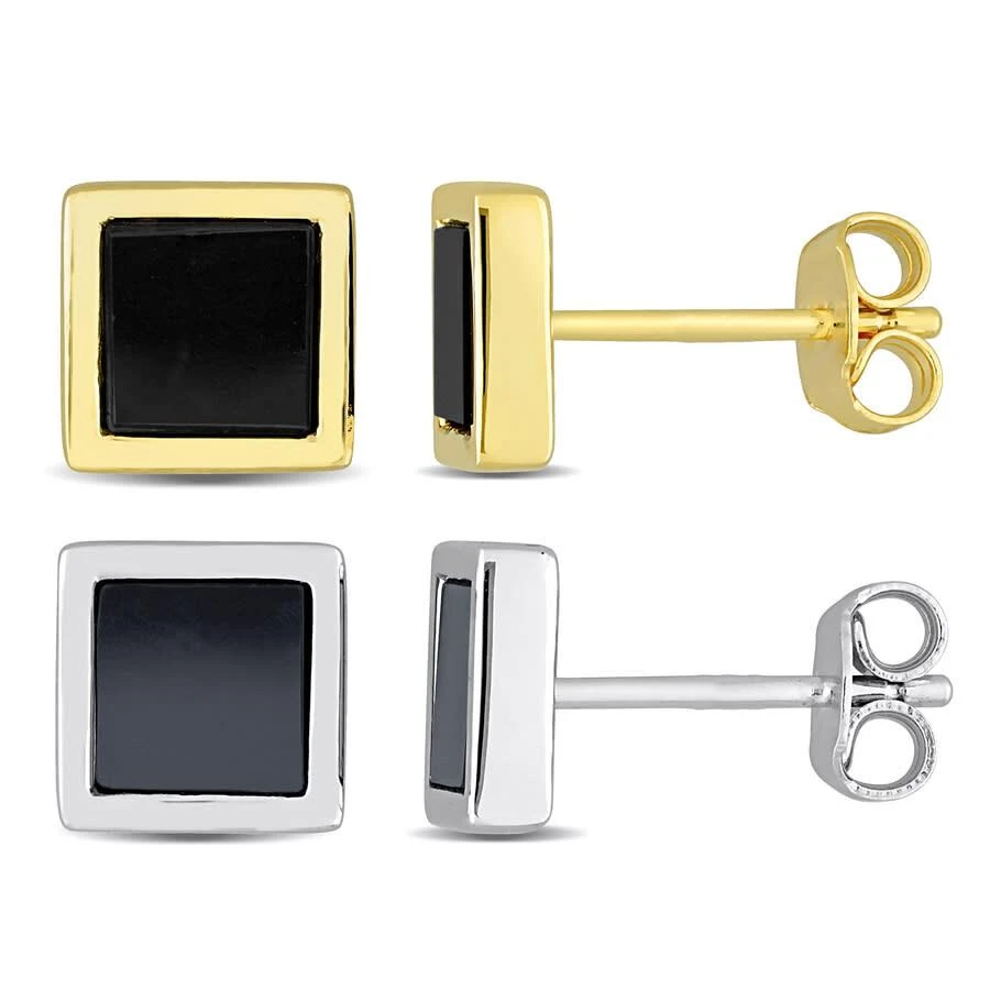 Amour Amour Men
s 2-Piece Set 2ct Black Onyx and Hematite Square Stud Earrings in Yellow and Sterling Silver