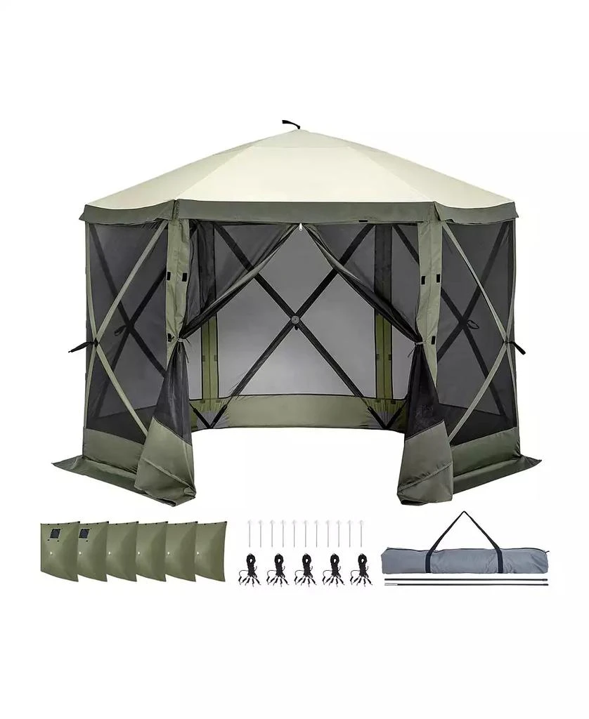 Slickblue Quick Set Pop Up Screen Tent 6 Sided Canopy with Privacy Cloths and Mesh Windows