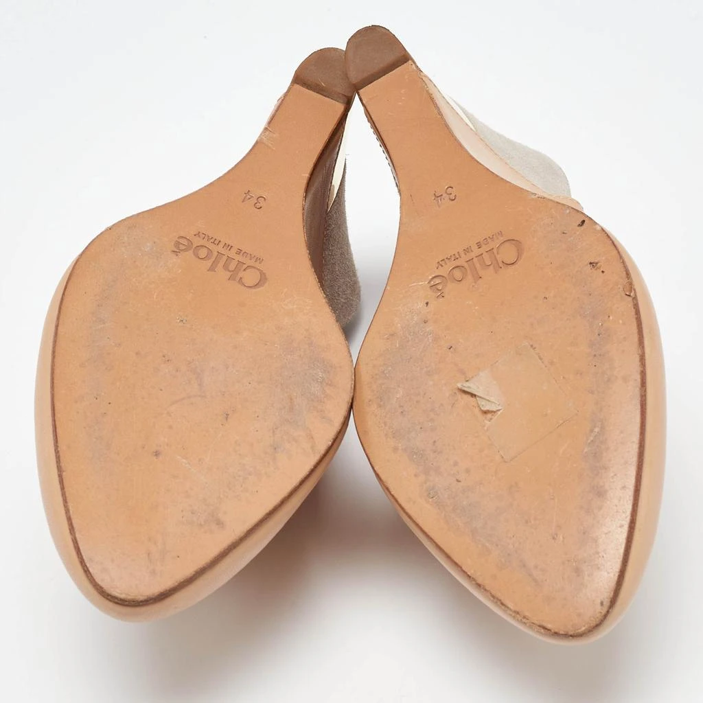 Chloé Chloe Beige/Grey Leather and Suede Wedge Slingback Pumps Size 34 6