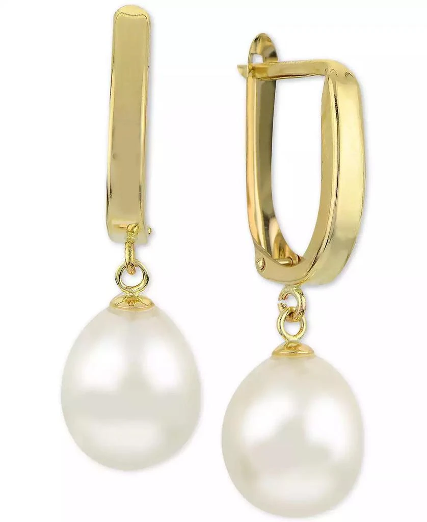 Macy
s Cultured Freshwater Pearl (9mm) Leverback Drop Earrings in 14k Gold