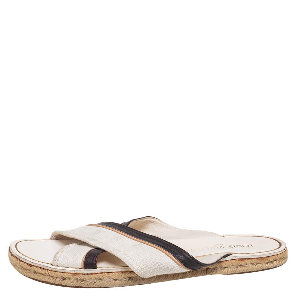 Louis Vuitton Louis Vuitton Canvas and Leather Logo Cross Strap Flat Sandals Size 41