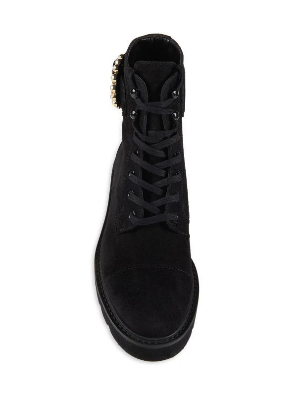 Stuart Weitzman Piper Lift Embellished Buckle Suede Boots 5