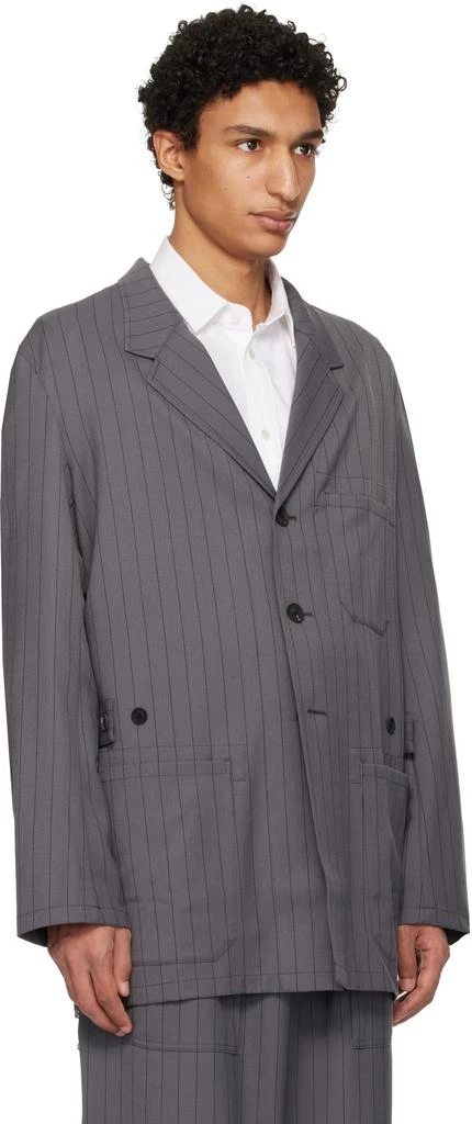 Y-3 Gray Pinstripe Refined Wool Chore Blazer 2