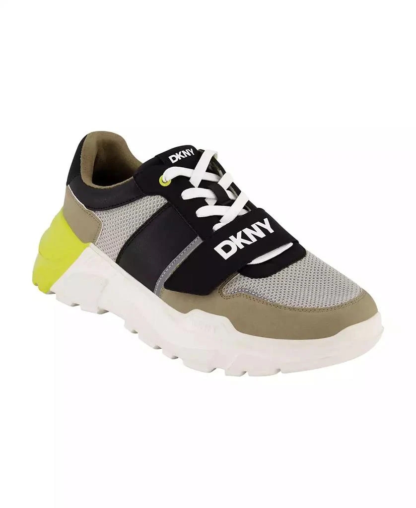 DKNY Men's Mixed Media Runner with Front Logo Strap Sneakers 1