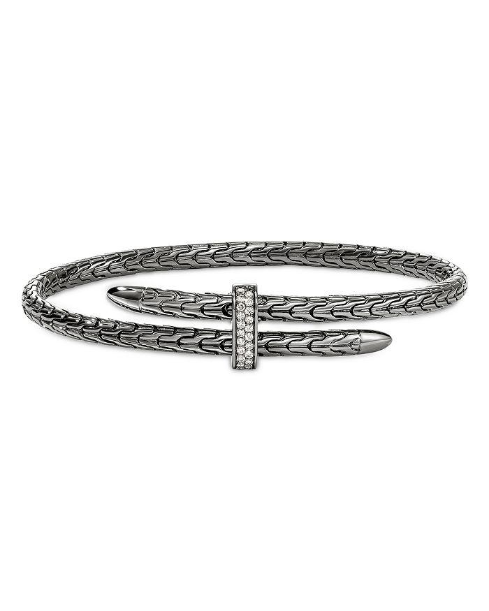 John Hardy Sterling Silver Spear Diamond Pavé Flex Bypass Cuff Bracelet