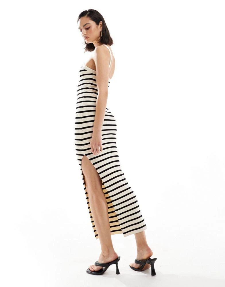 Bershka Bershka knit halterneck maxi dress in ecru & black stripe 3