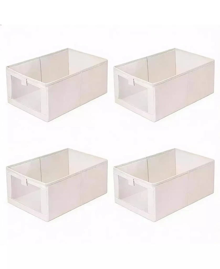 YIGII 4 Pack Foldable Linen Storage Bins with Clear Window for Multi-Purpose Use