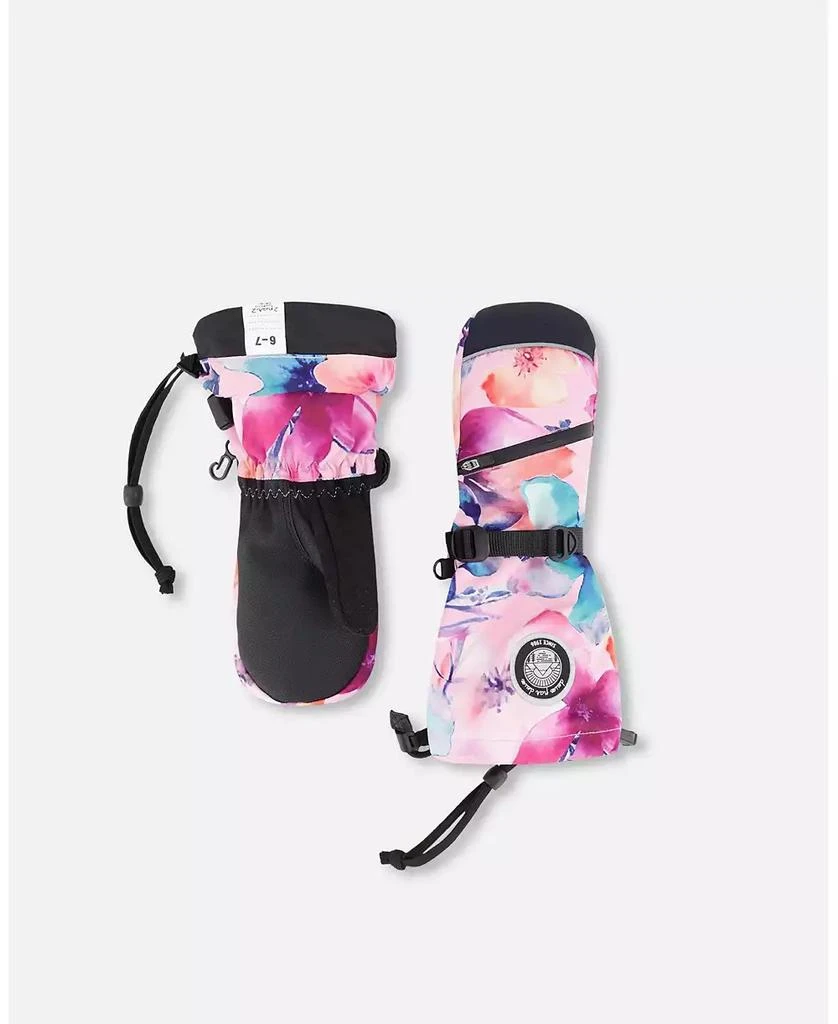 Deux par Deux Girl Winter Mittens Teknik Pink Watercolor Flower Print - Child