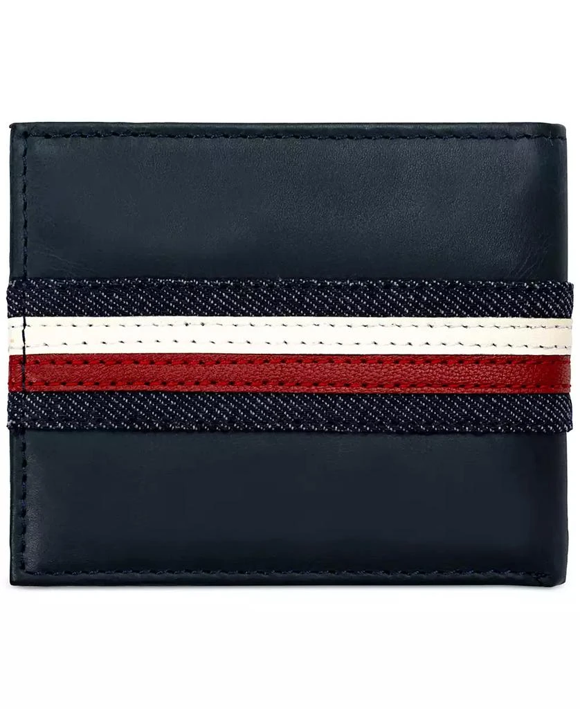 Tommy Hilfiger Men's Denim Stripe Overlay Leather RFID Passcase Wallet 5