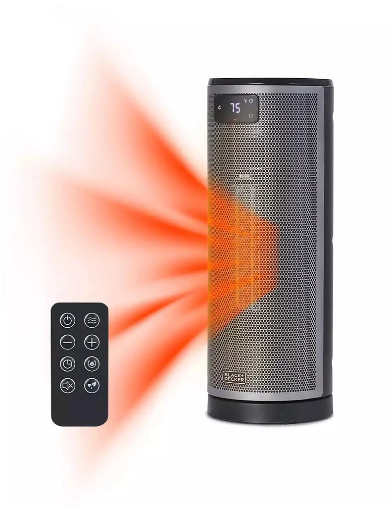 Black & Decker BLACK+DECKER Ceramic Oscillating Tower Heater with Remote Control, Space Heater with Digital LED Display, Adjustable Thermostat, Portable Heater with 3 Heat Settings up to 1500W, BHTC209, Black 2
