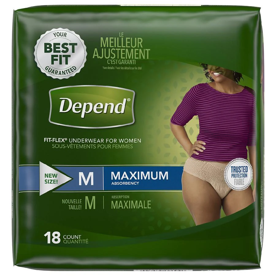 Depend Adult Incontinence Underwear for Women, Disposable, Maximum Medium
