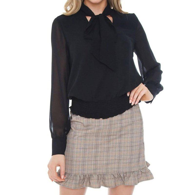 1.State Tie Neck Smocked Waist Blouse In Rich Black