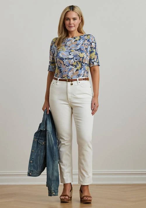 Ralph Lauren Ralph Lauren Plus Size Floral Stretch Cotton Boat Neck T Shirt 4