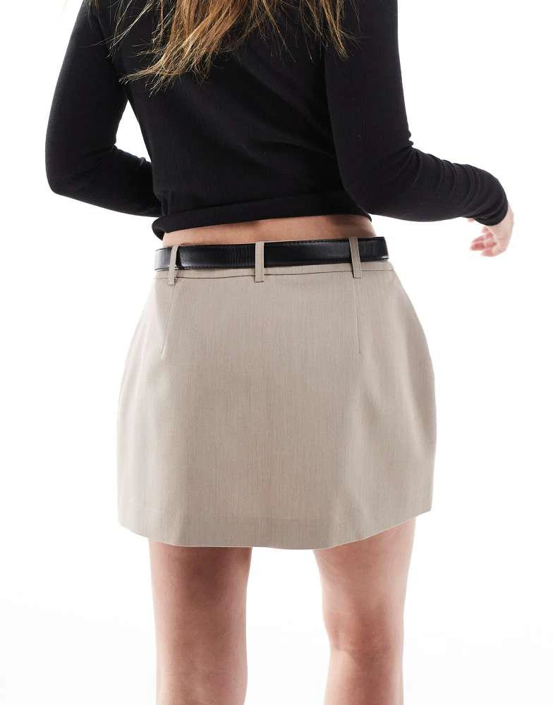 Stradivarius Stradivarius tailored belted mini skort in taupe 4