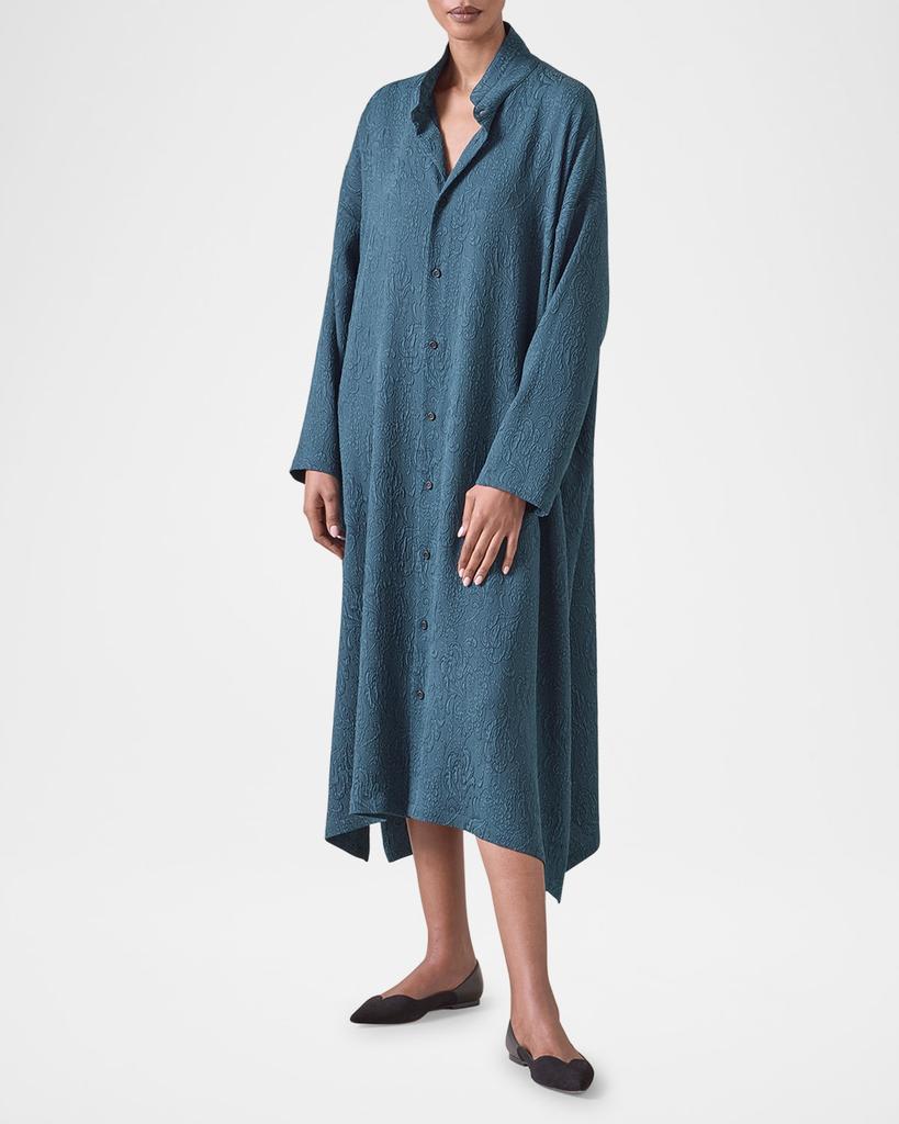 Eskandar Damask Cloque Wide A-Line Double-Stand Collar Shirtdress