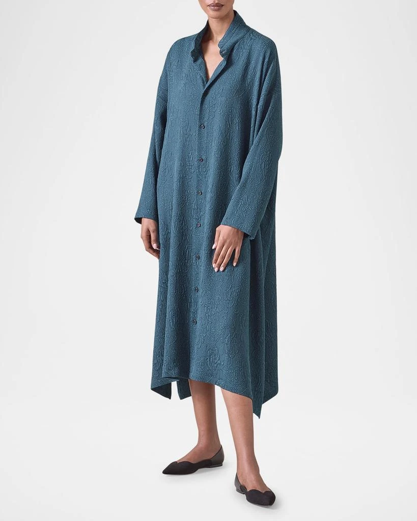 Eskandar Damask Cloque Wide A-Line Double-Stand Collar Shirtdress 2