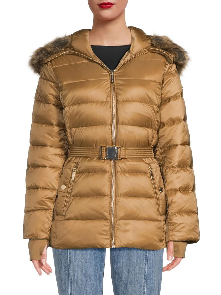 Michael Kors Faux Fur-Trim Hooded Belted Puffer Jacket