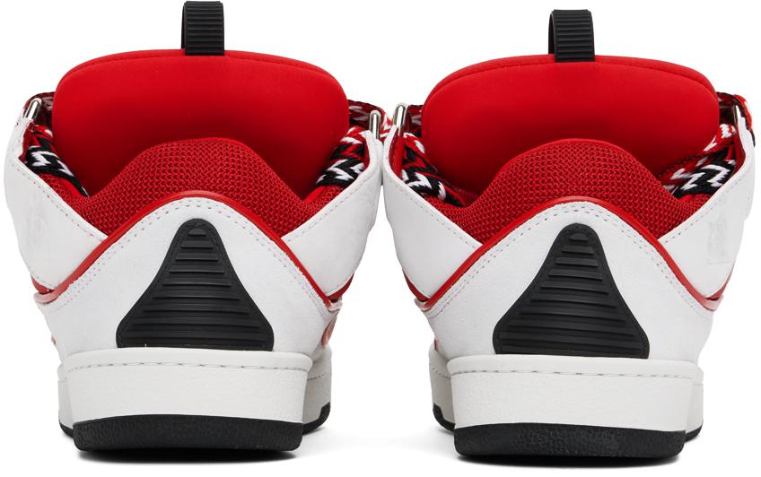 Lanvin White & Red Leather Curb Sneakers