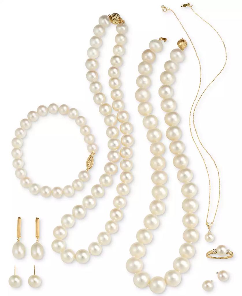Belle de Mer Pearl Cultured Freshwater Pearl (6-1/2mm) and Diamond Accent Pendant Necklace in 14k Gold