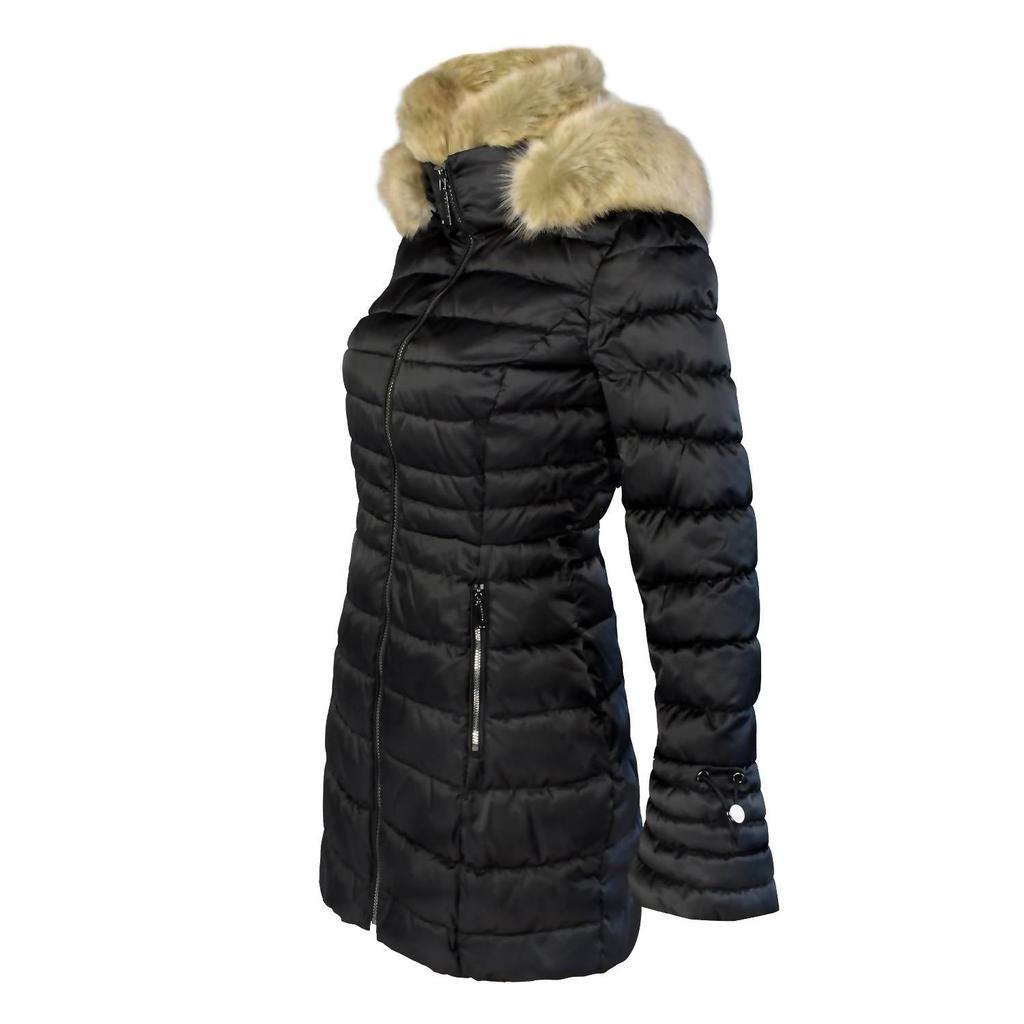 Laundry by Shelli Segal WOMEN'S QUILTED FAUX FUR HOOD PUFFER JACKET COAT