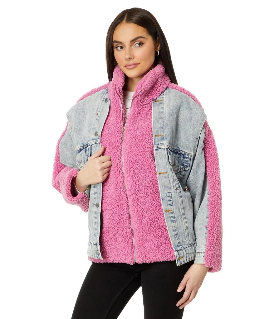 Blank NYC Pink Sherpa and Denim Trucker Jacket in Candy Land 1